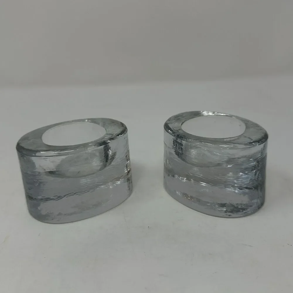 Vintage Crate & Barrel Ice Block Tealight Holders Textured Oval Glass - Thailand